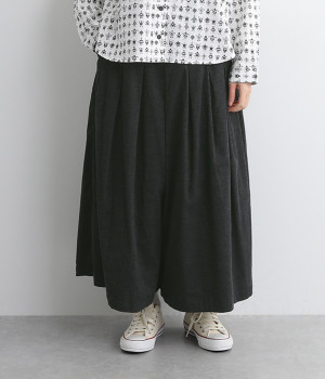 コーデュロイ無地 キュロットパンツ(チャコール-ONESIZE)