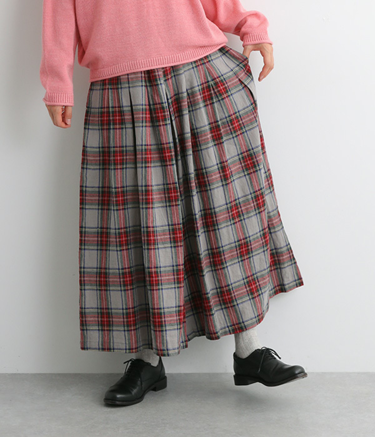 リネンタータンチェック キュロットパンツ(グレー×レッド-ONESIZE)