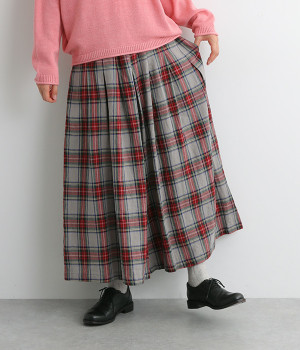 リネンタータンチェック キュロットパンツ(グレー×レッド-ONESIZE)
