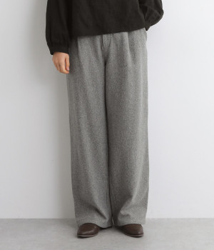 三つ杢ツィードクロモア ワンタックワイドシルエットパンツ