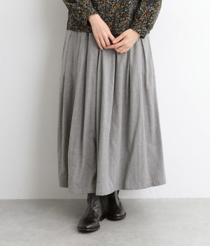 ビエラシャンブレーピーチ起毛 83丈裏タックギャザースカート(グレー-ONESIZE)
