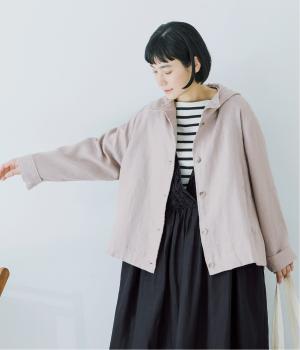 9番手洗いざらしリネン フード付きスコッチ釦テールジャケット