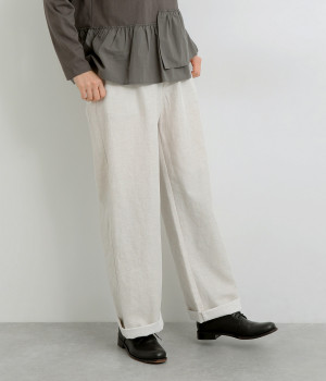リネンコットンワンタックゆったりワイドパンツ(ナチュラルデニム-ONESIZE)