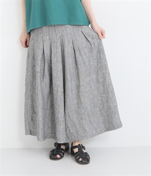 リネン先染ピンストライプ裏付キュロットパンツ(ブラックピンストライプ-ONESIZE)