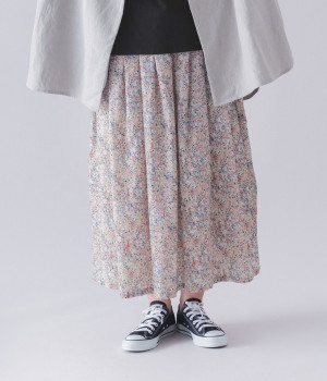 コットン スプラッシュペイント リバティー柄 タックギャザースカート(ピンク-ONESIZE)