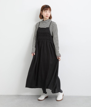 リネン変形ピンタックギャザーキャミワンピース