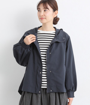 ヴァーサタイルタフタ フード付きドット釦ジャケット(ネイビー-ONESIZE)