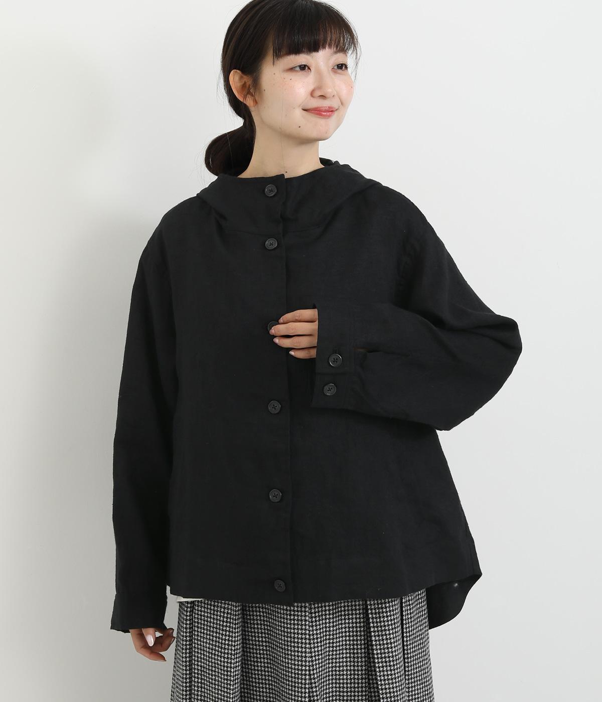 ブラッシュツイルフード付きスコッチ釦ジャケット(ブラック-F)