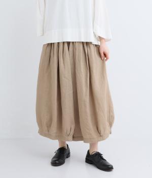 リネン裾タックボリュームパンツ(ベージュ-F)