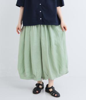 リネン裾タックボリュームパンツ(ミントグリーン-F)