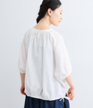 リネン裾絞りラグラン袖リブ付き2way半袖ブラウス(オフ-F)