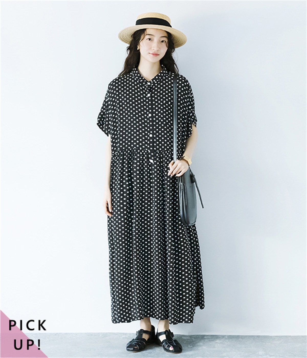 ウエストギャザー　かぶり半袖ワンピース