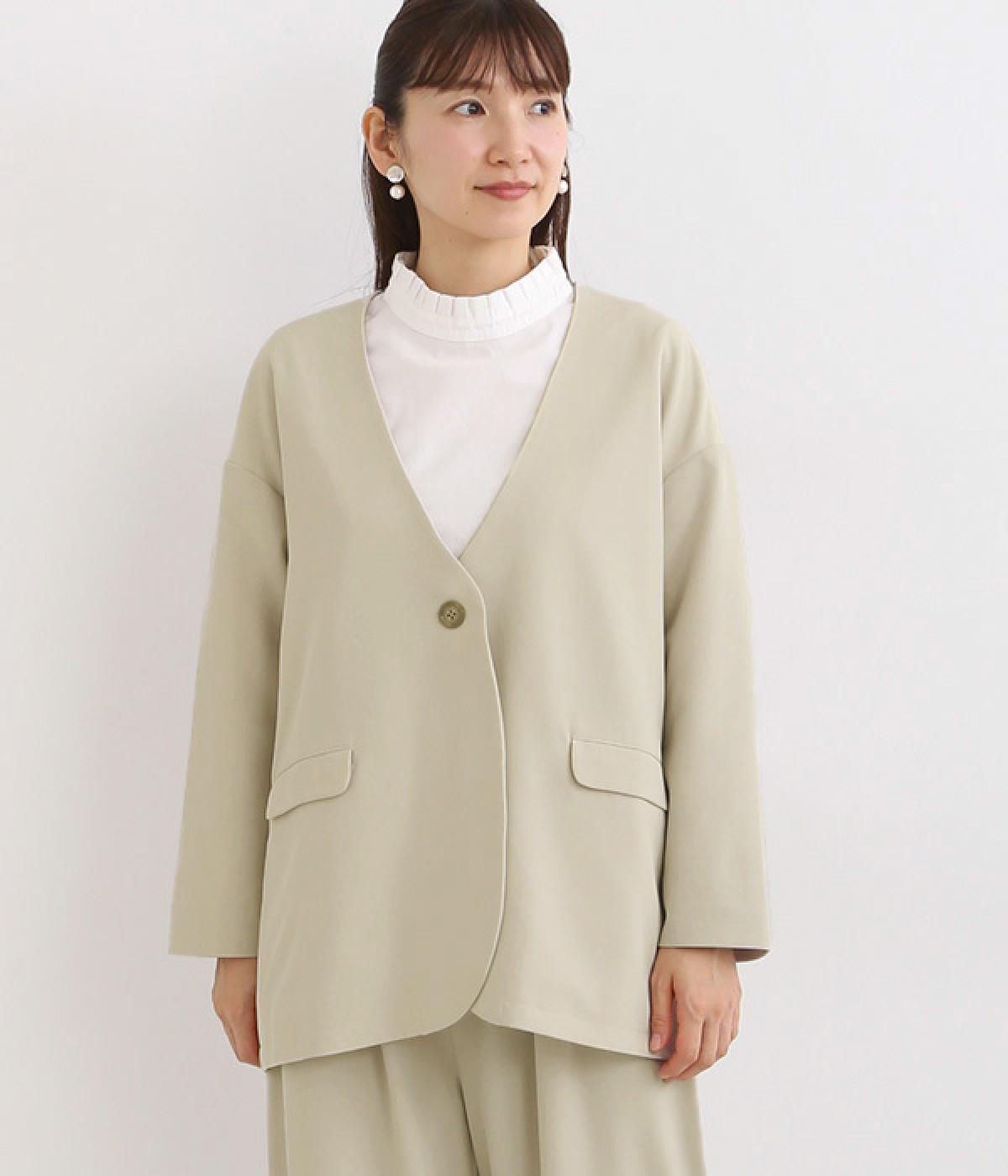 イージーケア　メランジドライツイル　ノーカラージャケット(ライトグレー-ONESIZE)