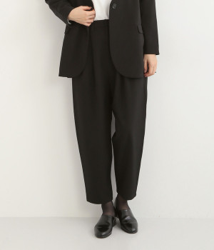 イージーケア　メランジドライツイル　タックテーパードパンツ(ブラック-ONESIZE)