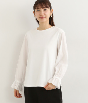 カットソー切り替えブラウス(ホワイト-ONESIZE)