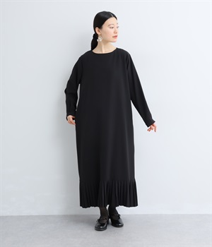 イージーケア　メランジドライツイル　プリーツヘムドレス(ブラック-ONESIZE)
