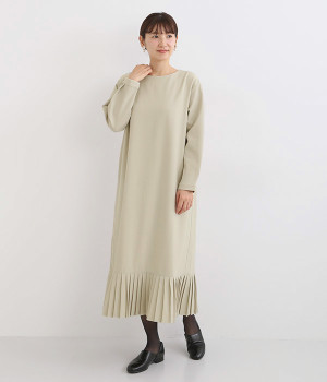 イージーケア　メランジドライツイル　プリーツヘムドレス(ライトグレー-ONESIZE)