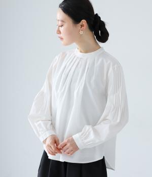 コットンブロードスタンドネックプルオーバー(ホワイト-F)