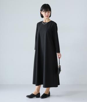 トロピカルストレッチバックタックドレス(ブラック-F)