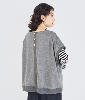 別注｜裏毛デニム切替ベスト(グレー-ONESIZE)