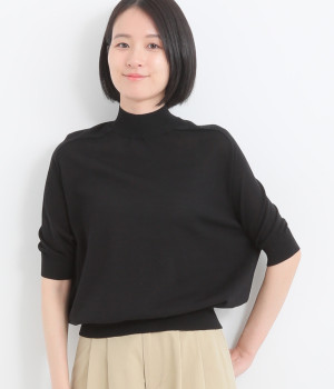 コットンテンセル強撚ストレート モックネックハーフスリーブプルオーバー