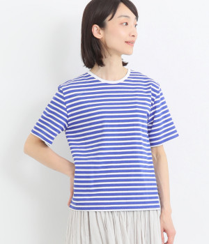 ワイドボーダーTシャツ(ブルー×オフ-ONESIZE)