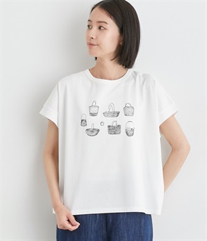 カゴプリントTシャツ(オフホワイト-ONESIZE)
