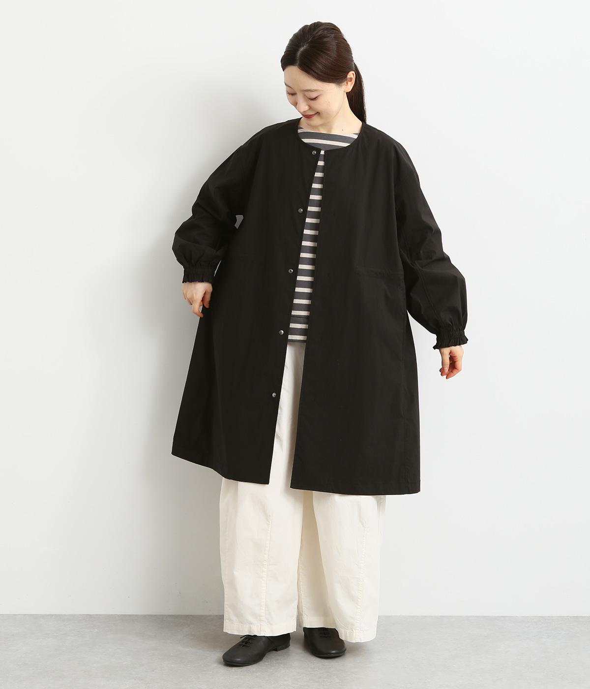 シャーリングスリーブノーカラーコート(ブラック-F)