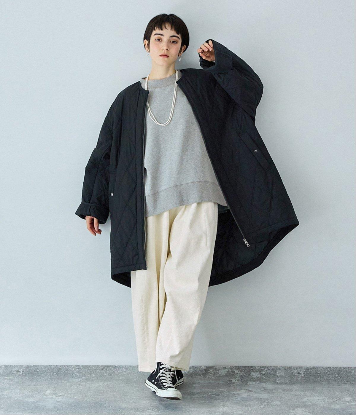 コットンクロスウールコットンキルトジップコート(ブラック-F)