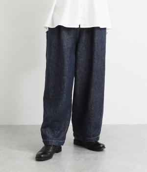 リネンデニムワイドパンツ(インディゴネイビー-F)