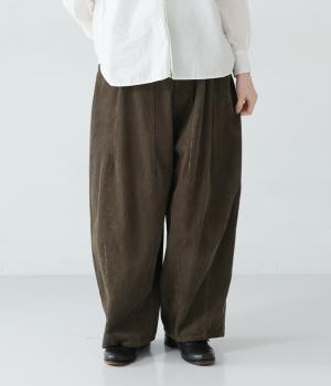 9ｗコーデュロイタックバルーンパンツ(カーキ-F)