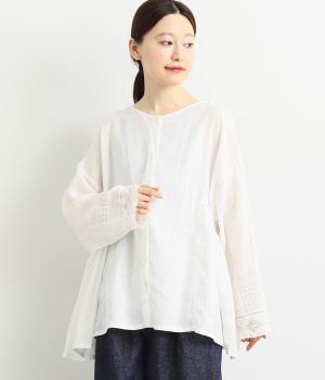 リネン刺繍スリーブブラウス(オフホワイト-F)