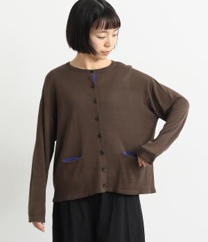 ポイントカラーカーディガン(ブラウン×ブルー-F)