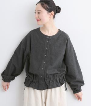 コットンソフトネル起毛ドロストヘム2wayブラウス(チャコール-F)