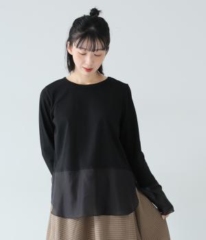 コットンポリウレタンソフトフライスキリカエロングＴシャツ(ブラック-F)