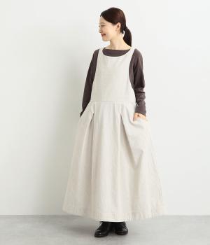 エプロンジャンパースカート(オフ×ベージュ-F)