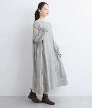 コットンソフトネル起毛レースカフスボックスワンピース(グレー-F)