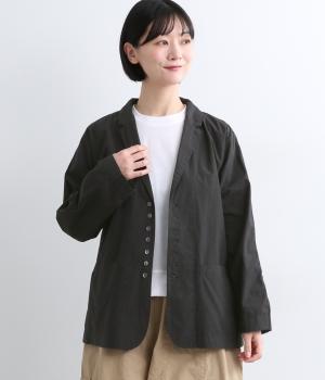 コットンワッシャークロスドルマンテーラードジャケット(ブラック-F)
