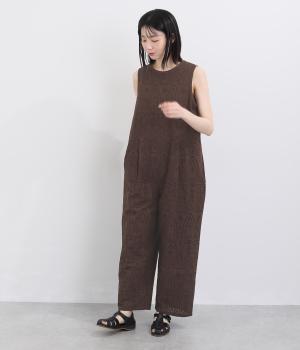 カットワーク刺繍サロペット(ブラウン-F)