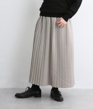 リネンライククロスプリーツスカート(ベージュシャンブレー-F)