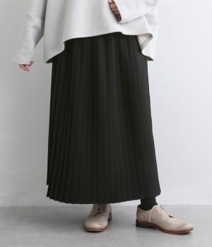 リネンライククロスプリーツスカート(ブラックシャンブレー-F)