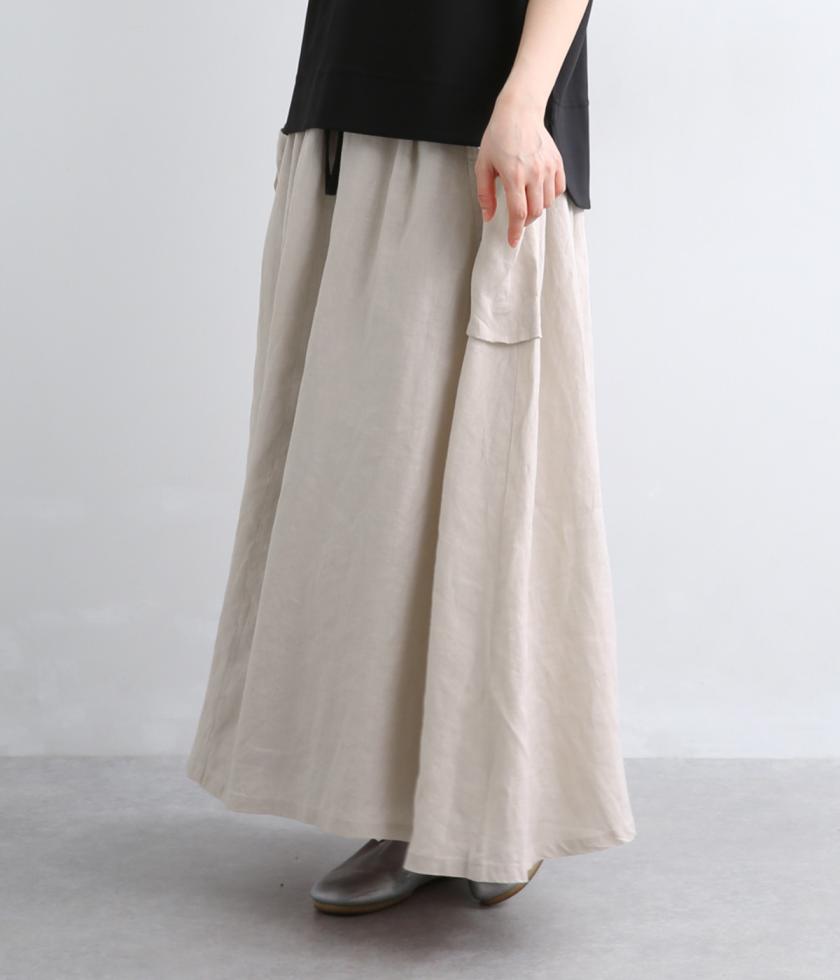 フレンチリネン平織りTCスレキサイドポケットリネンスカート