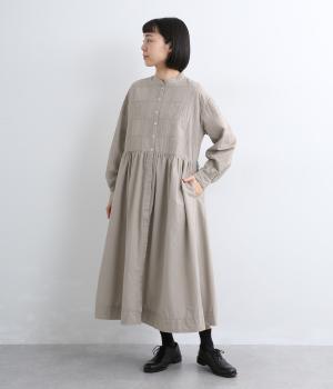 タイル刺繍スタンドカラーワンピース(グレーベージュ-F)