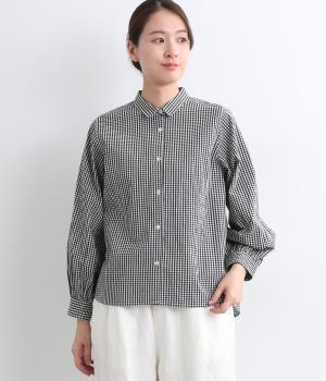 ラウンドヨークブラウス(ギンガムチェック-F)