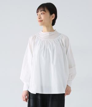 ボトルネック切替ギャザーブラウス