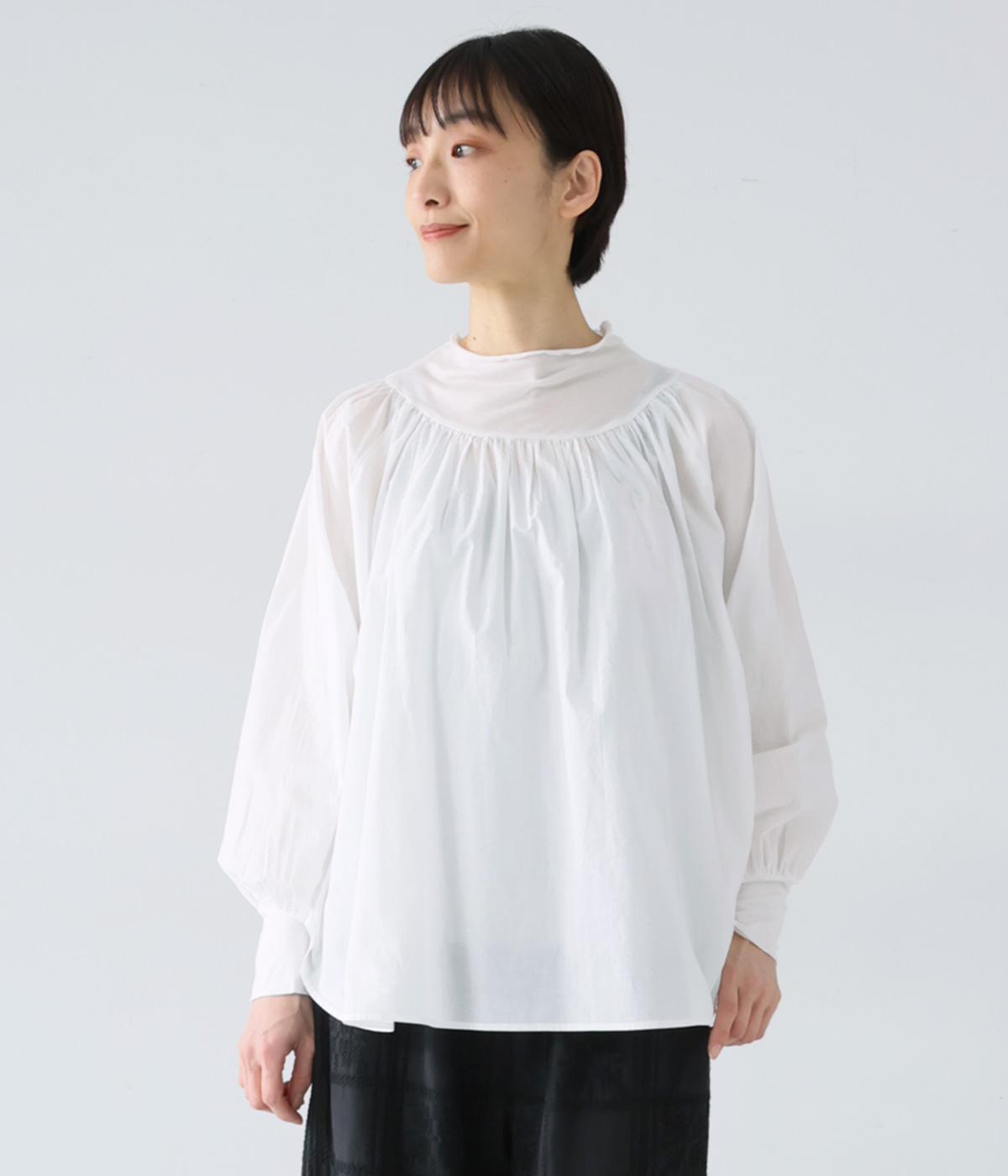 ボトルネック切替ギャザーブラウス(オフホワイト-F)