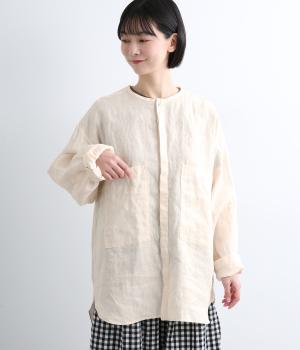 フレンチリネン平織りオーバーロングシャツ(ボーンホワイト-F)