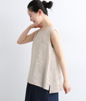 リネン平織りテンセルポリエステルサテンノースリーブブラウス