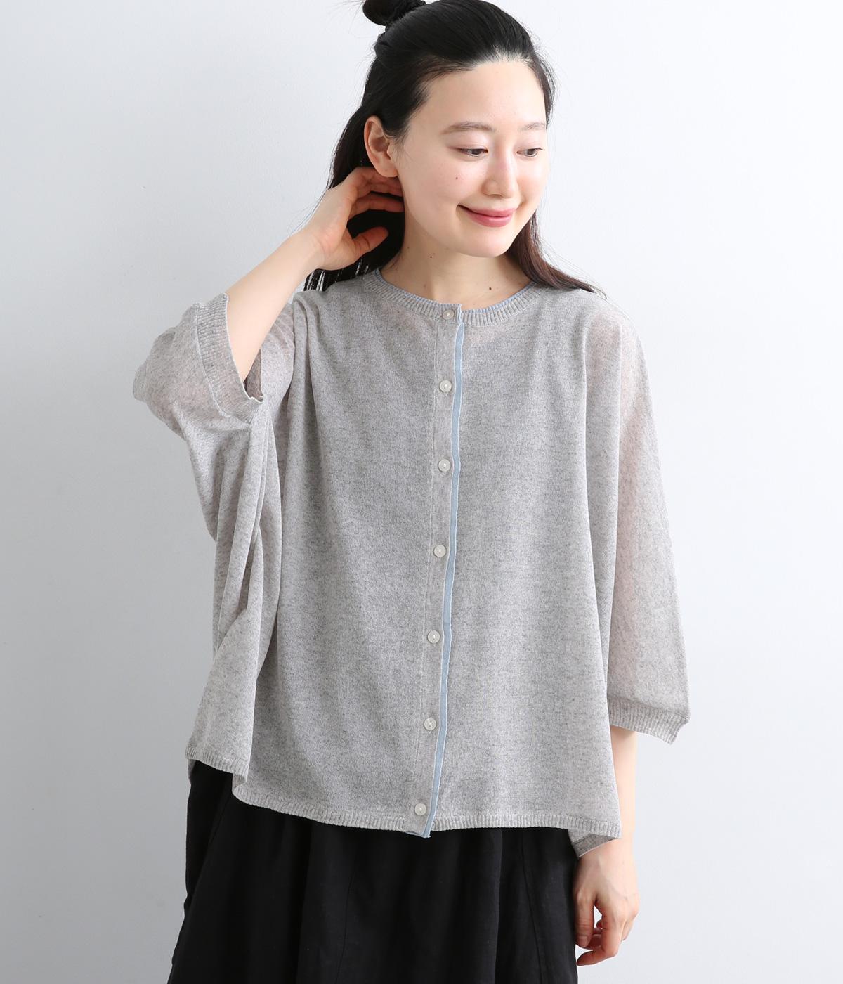 強撚糸ハイツイストヤーンドルマンニットカーディガン(トップグレー-F)