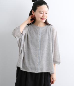 強撚糸ハイツイストヤーンドルマンニットカーディガン(トップグレー-F)